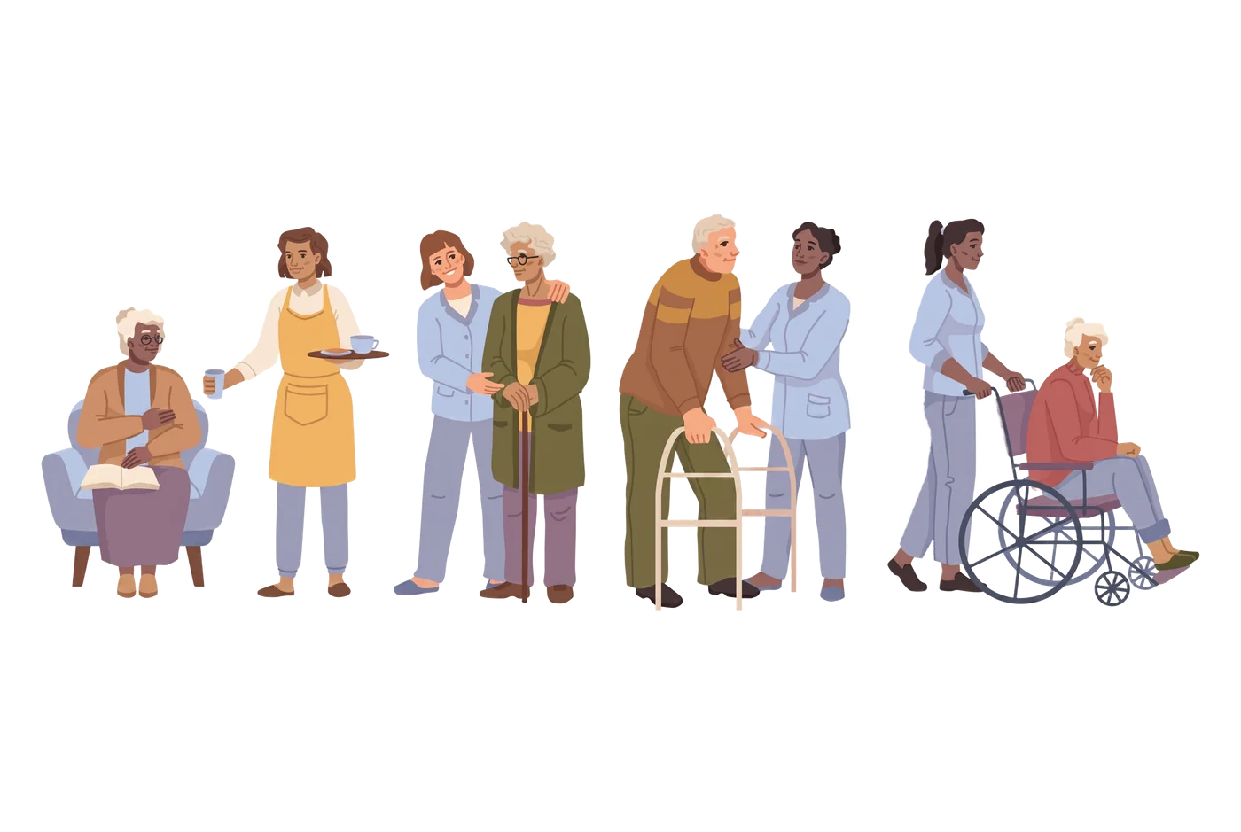Caregivers compassionately assisting seniors